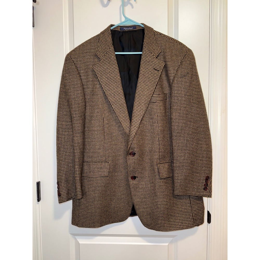 Ralph Lauren Blazer Mens 44R Brown Excellent Wool Silk Alpaca Houndstooth